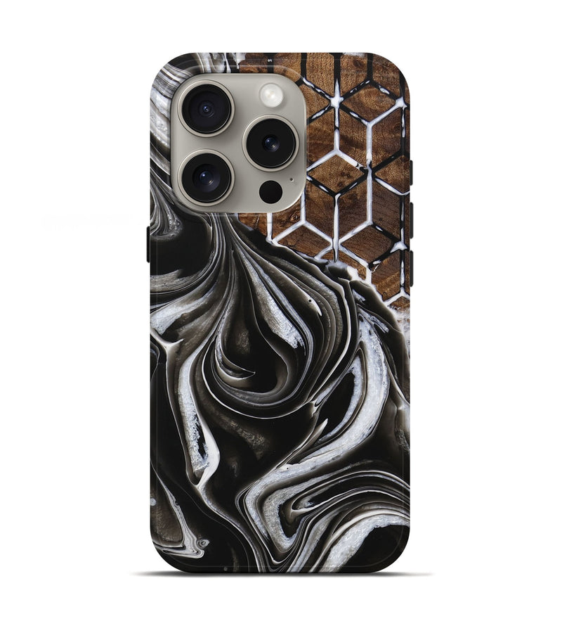 iPhone 16 Pro Wood Live Edge Phone Case - Lonee (Black & White, 728539)