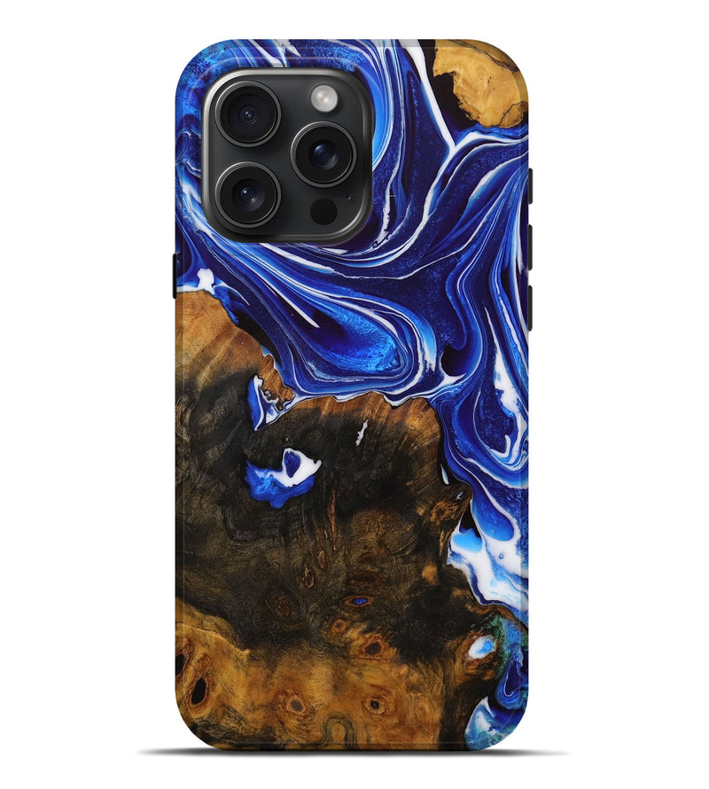 iPhone 16 Pro Max Wood Live Edge Phone Case - Kien (Blue, 728549)
