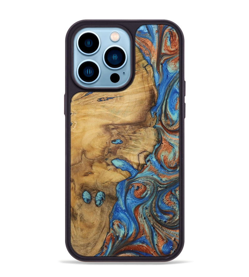 iPhone 14 Pro Max Wood Phone Case - Fulvia (Teal & Gold, 728645)
