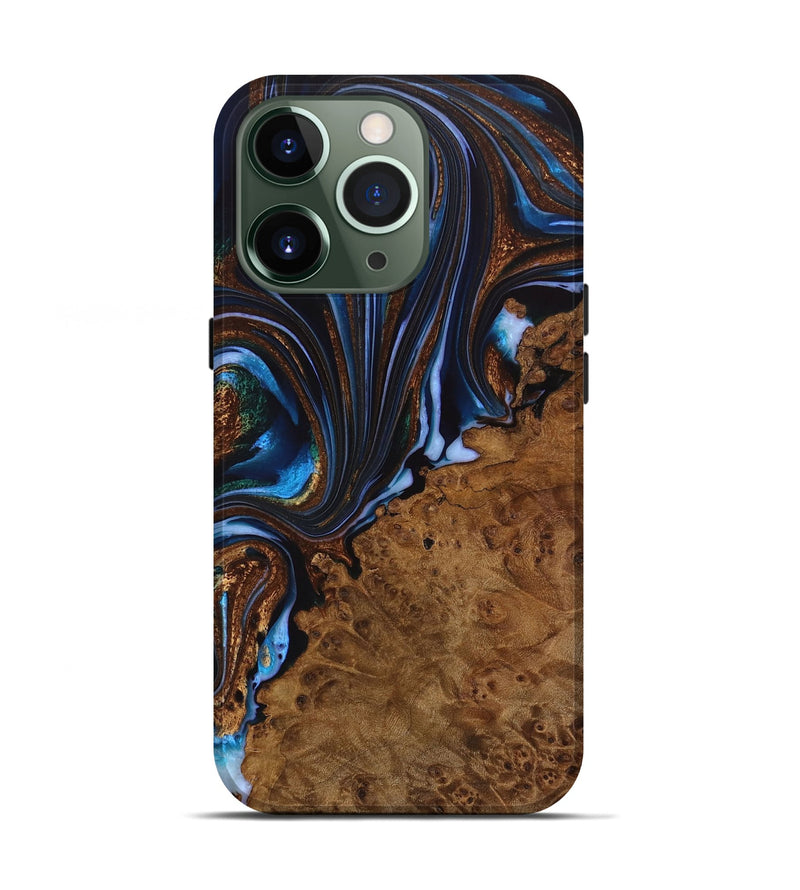 iPhone 13 Pro Wood Live Edge Phone Case - Rolla (Teal & Gold, 728883)