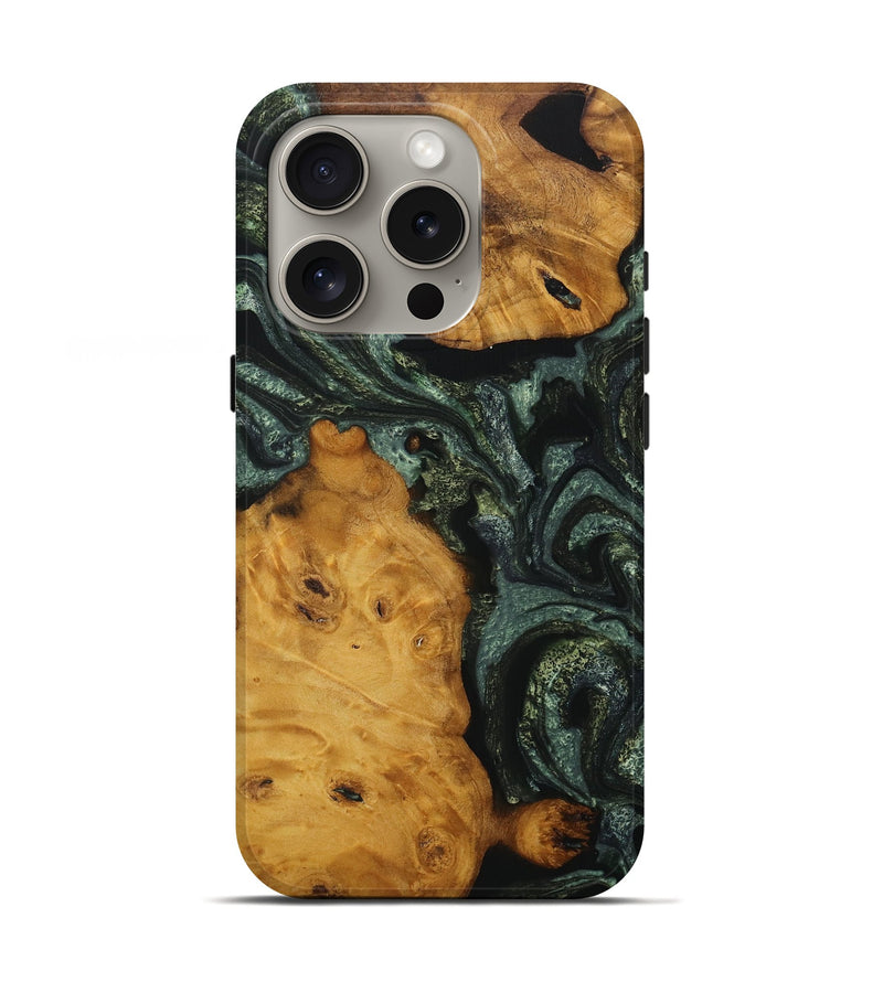 iPhone 16 Pro Wood Live Edge Phone Case - Farzin (Green, 728889)