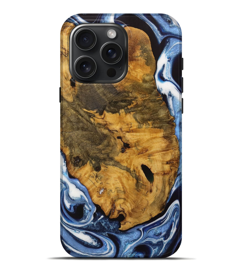 iPhone 16 Pro Max Wood Live Edge Phone Case - Pamelia (Blue, 728980)