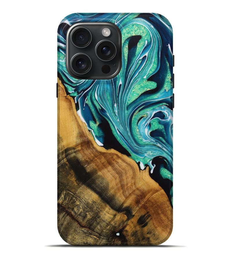 iPhone 16 Pro Max Wood Live Edge Phone Case - Lisetta (Green, 728983)