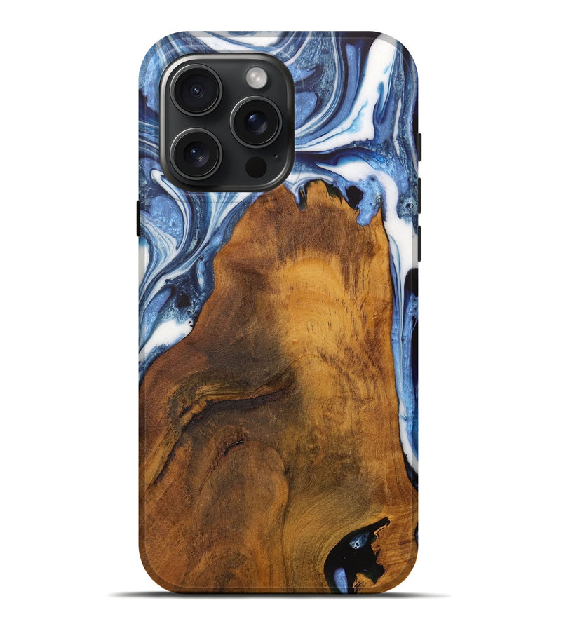 iPhone 16 Pro Max Wood Live Edge Phone Case - Makayla (Blue, 728986)