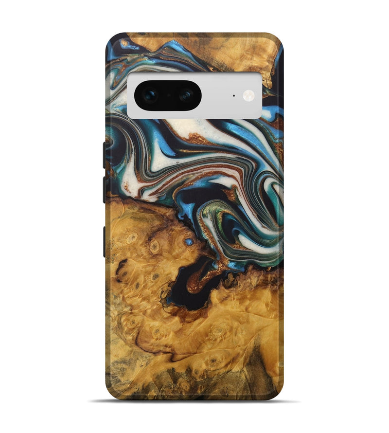 Pixel 7 Wood Live Edge Phone Case - Tresa (Teal & Gold, 728987)