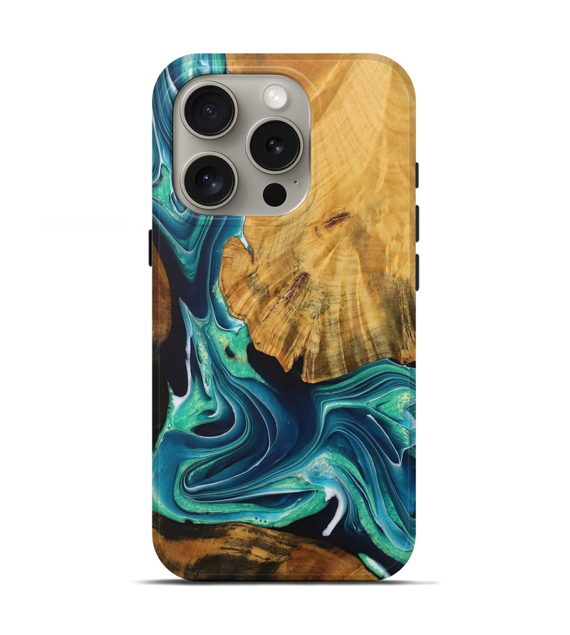 iPhone 16 Pro Wood Live Edge Phone Case - Margo (Green, 728988)