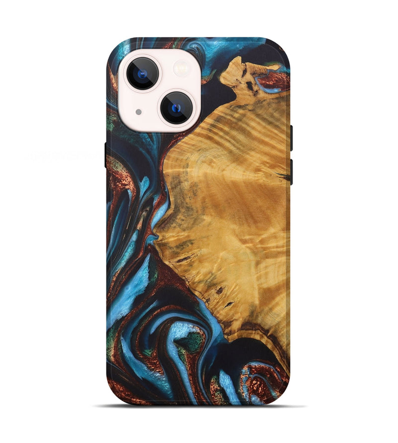 iPhone 13 Wood Live Edge Phone Case - Seelan (Teal & Gold, 728990)