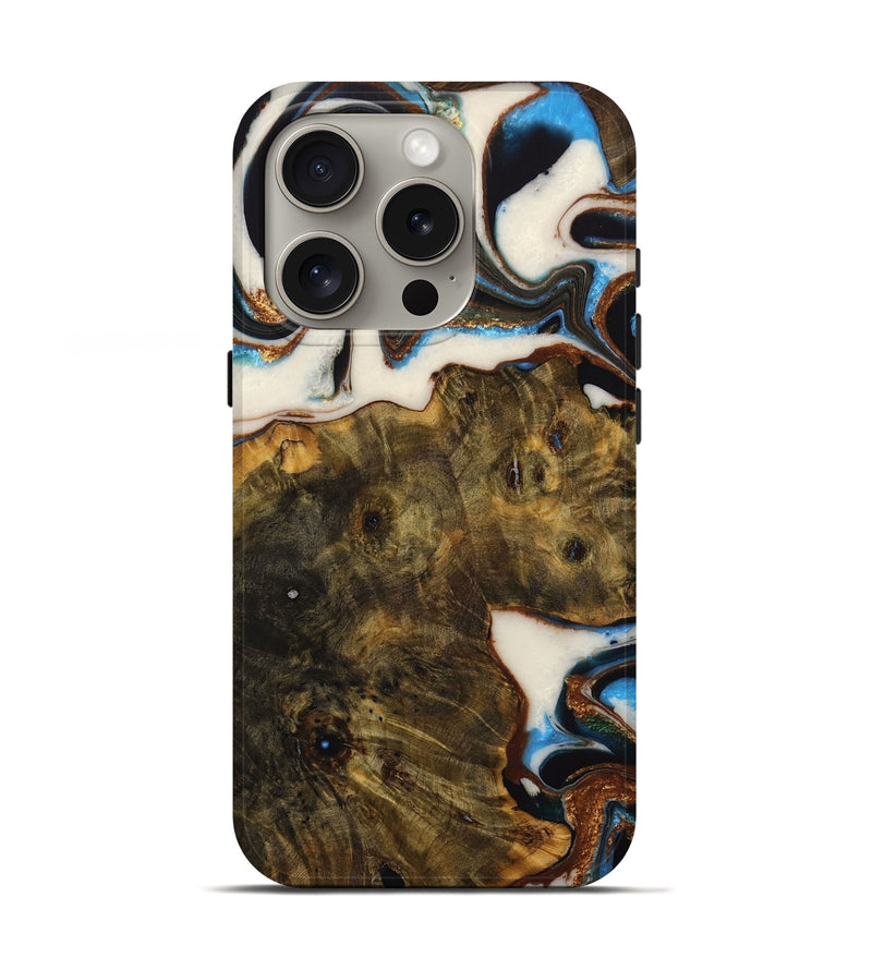 iPhone 16 Pro Wood Live Edge Phone Case - Reno (Teal & Gold, 728995)