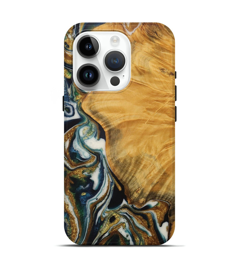 iPhone 15 Pro Wood Live Edge Phone Case - LLoyd (Teal & Gold, 728997)