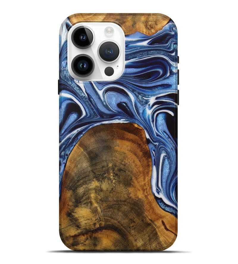iPhone 15 Pro Max Wood Live Edge Phone Case - Adrain (Blue, 728998)