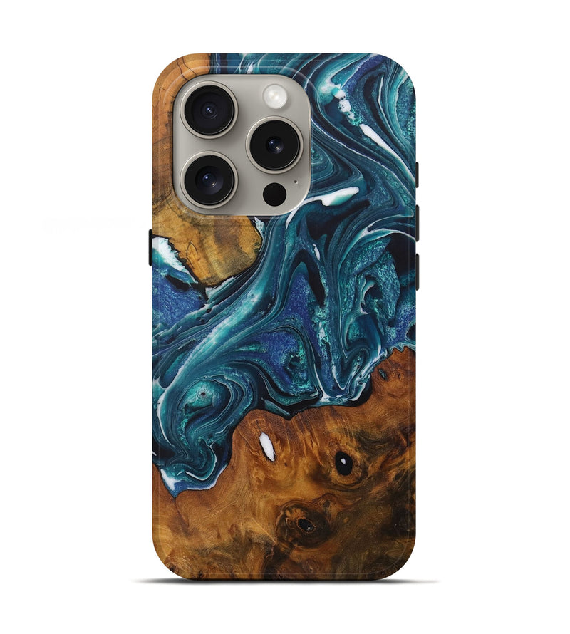 iPhone 16 Pro Wood Live Edge Phone Case - Spring (Blue, 729138)
