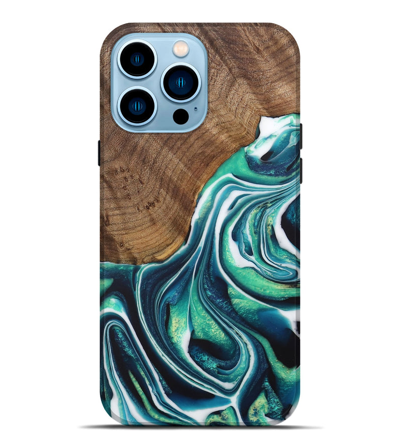 iPhone 14 Pro Max Wood Live Edge Phone Case - Kellina (Green, 729143)