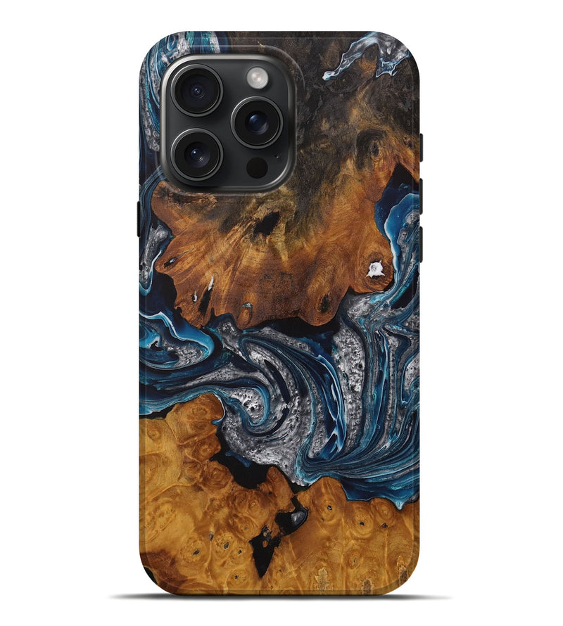 iPhone 16 Pro Max Wood Live Edge Phone Case - Isaias (Blue, 729151)