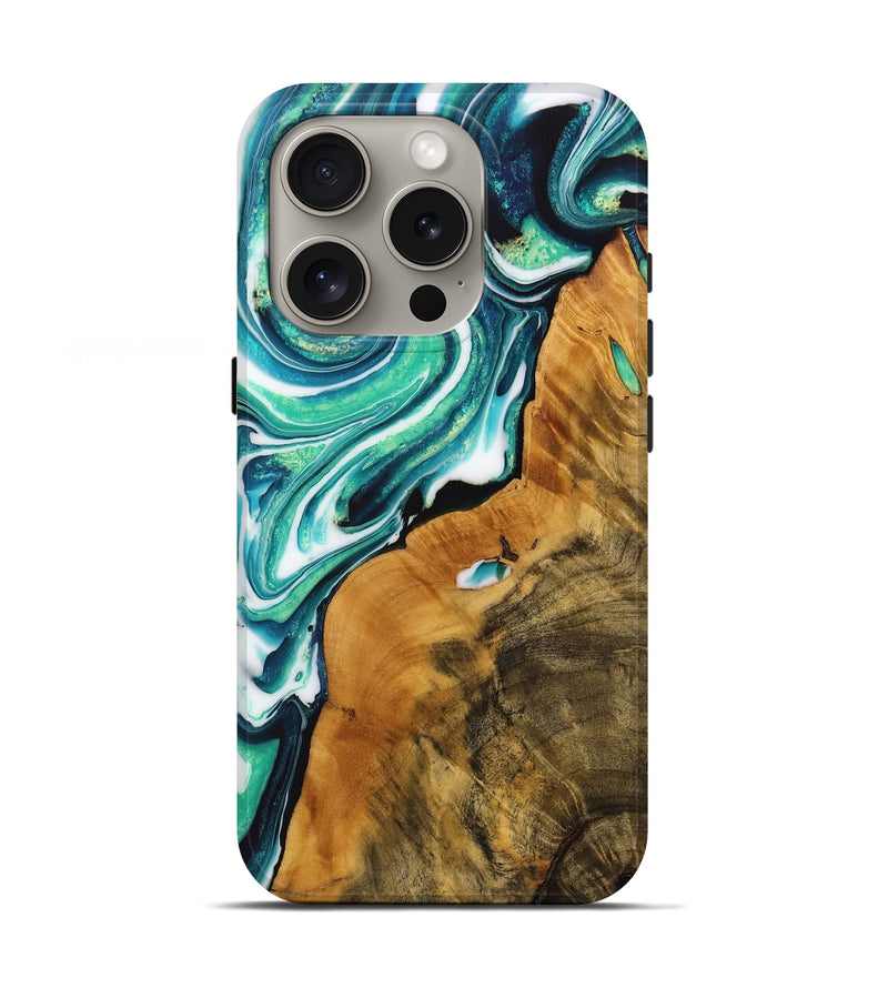 iPhone 16 Pro Wood Live Edge Phone Case - Brenden (Green, 729153)