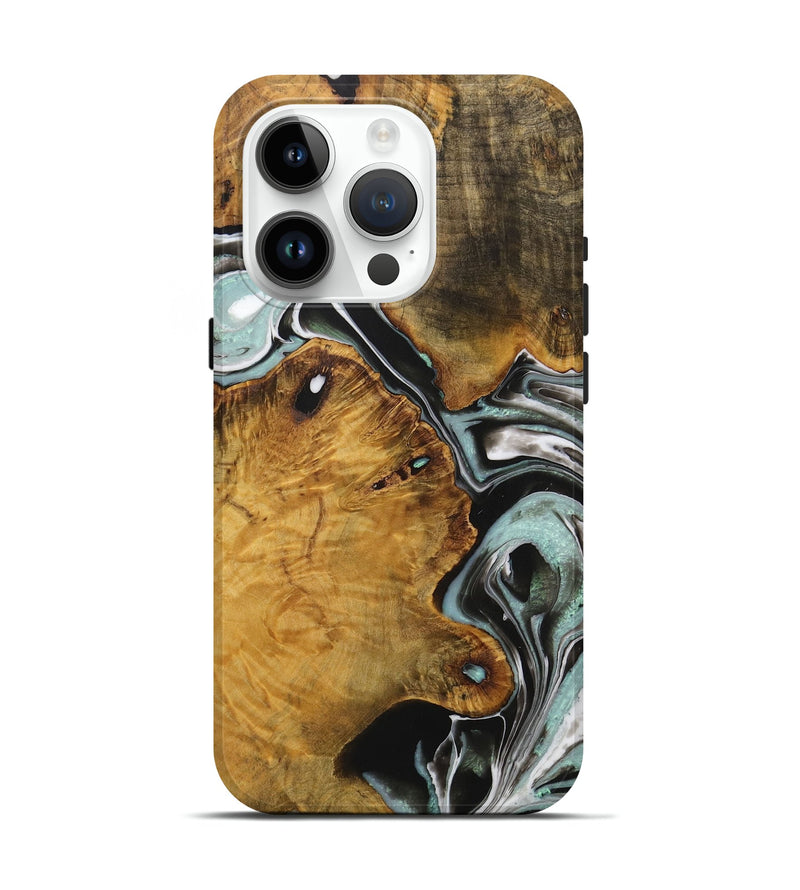 iPhone 15 Pro Wood Live Edge Phone Case - Omie (Green, 729156)