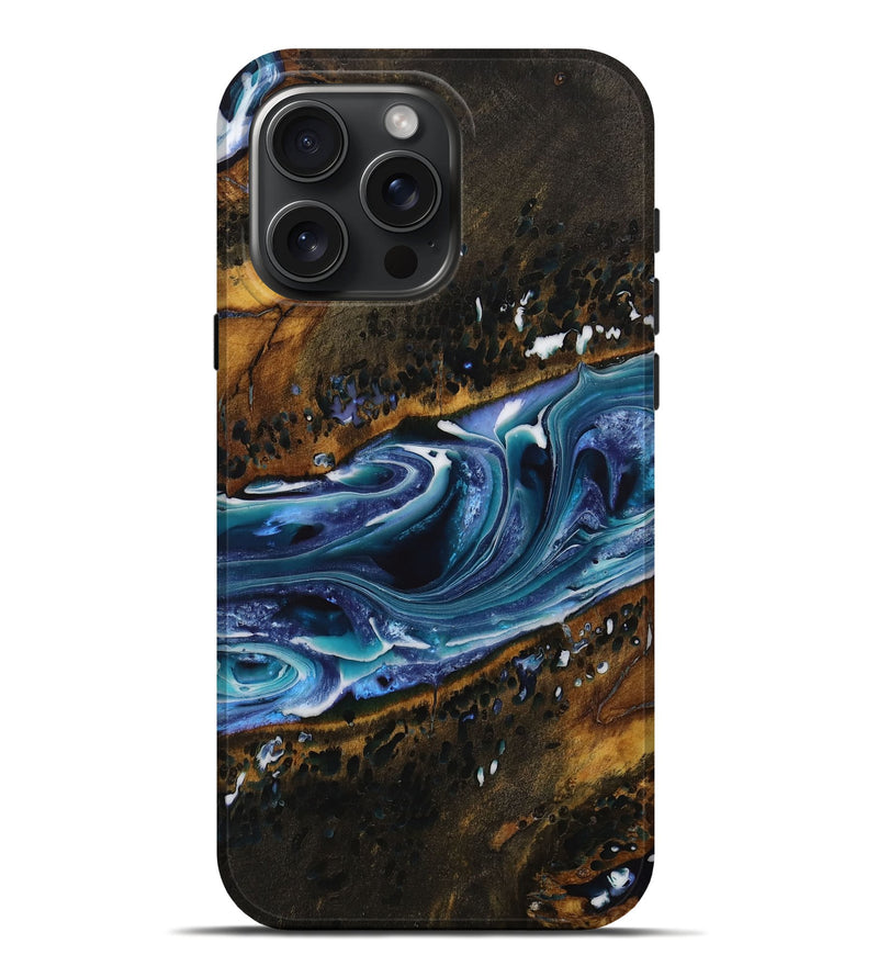 iPhone 16 Pro Max Wood Live Edge Phone Case - Muha (Blue, 729339)