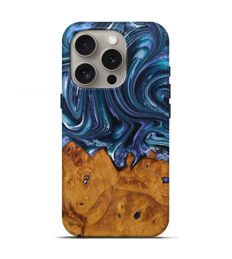 iPhone 16 Pro Wood Live Edge Phone Case - Fronnie (Blue, 729341)