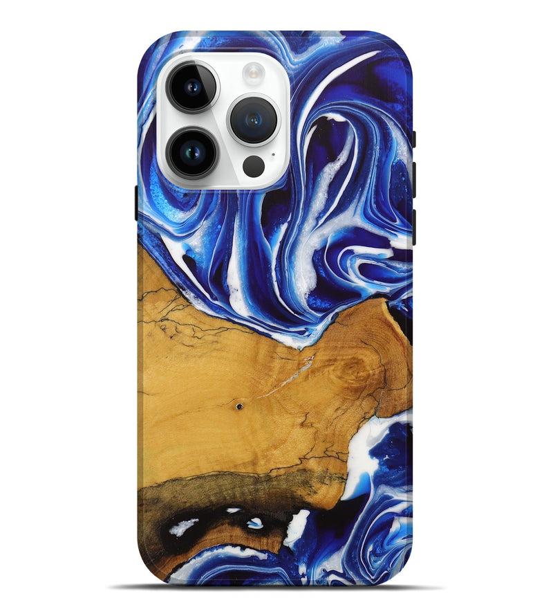 iPhone 15 Pro Max Wood Live Edge Phone Case - Goldina (Blue, 729342)