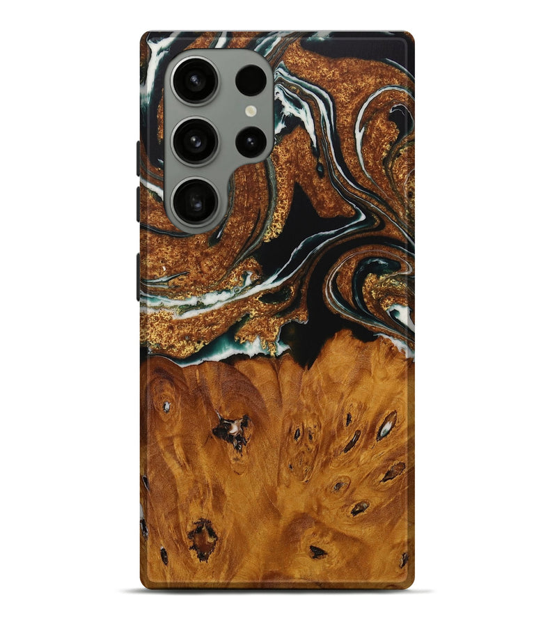 Galaxy S23 Ultra Wood Live Edge Phone Case - Eugenio (Teal & Gold, 729347)