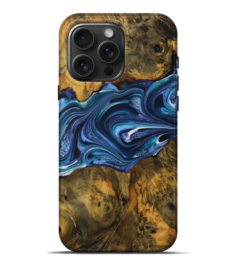 iPhone 16 Pro Max Wood Live Edge Phone Case - Florene (Blue, 729349)