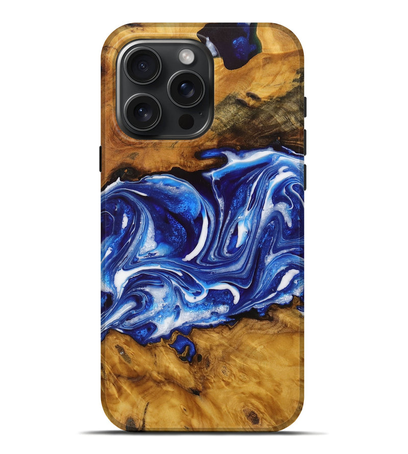 iPhone 16 Pro Max Wood Live Edge Phone Case - Katelyn (Blue, 729358)