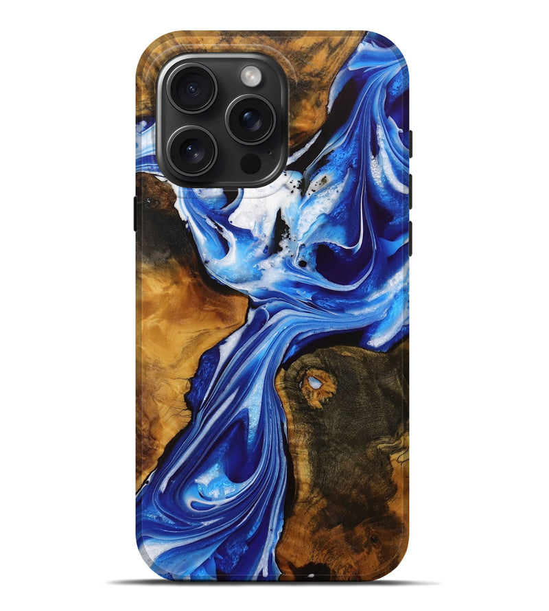 iPhone 16 Pro Max Wood Live Edge Phone Case - Howa (Blue, 729360)
