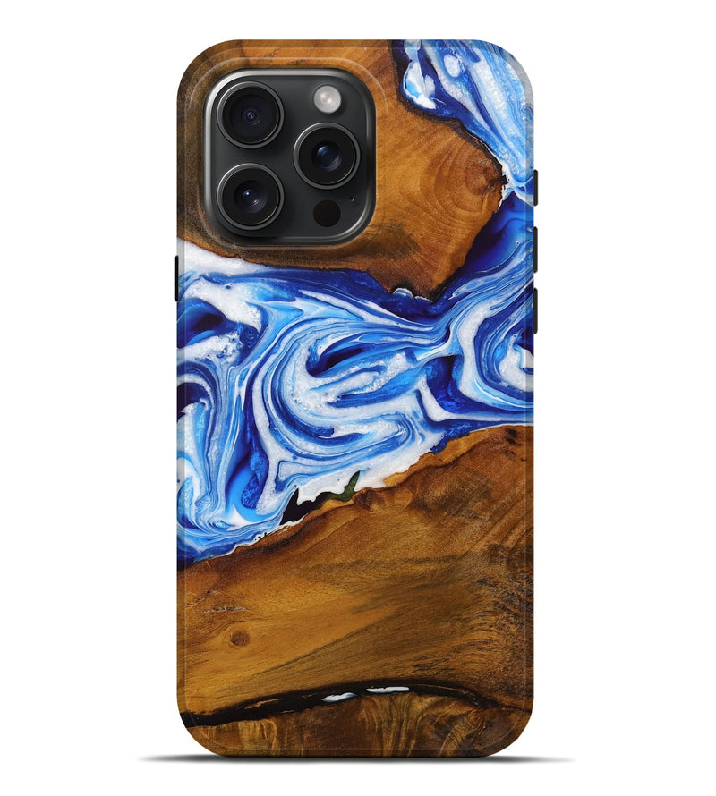 iPhone 16 Pro Max Wood Live Edge Phone Case - Geza (Blue, 729367)