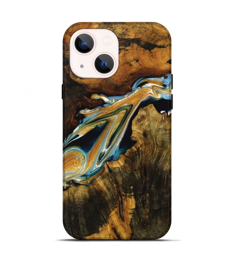 iPhone 13 Wood Live Edge Phone Case - Michele (Teal & Gold, 729370)
