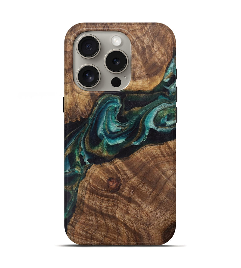 iPhone 16 Pro Wood Live Edge Phone Case - Alberta (Teal & Gold, 729496)