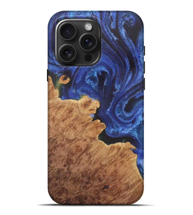 iPhone 16 Pro Max Wood Live Edge Phone Case - Catina (Blue, 729502)
