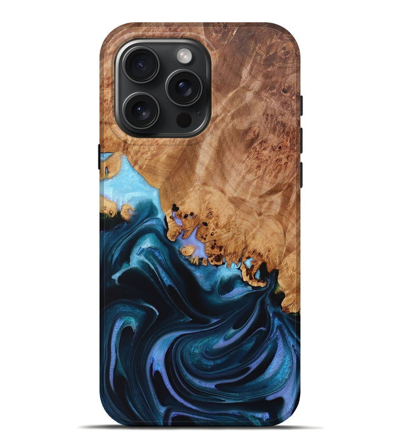 iPhone 16 Pro Max Wood Live Edge Phone Case - Sidoney (Blue, 729510)