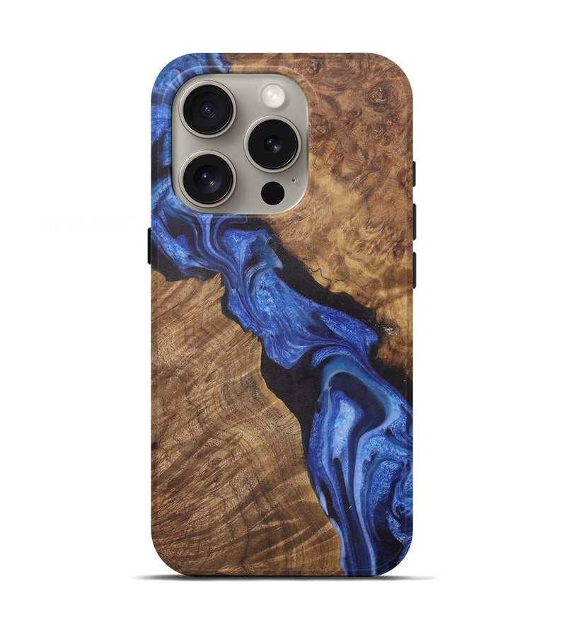 iPhone 16 Pro Wood Live Edge Phone Case - Jessi (Blue, 729512)