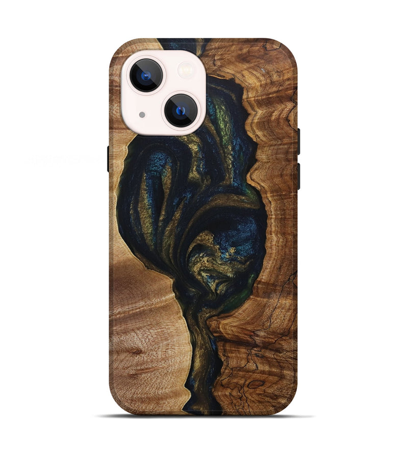 iPhone 13 Wood Live Edge Phone Case - Bridger (Teal & Gold, 729513)