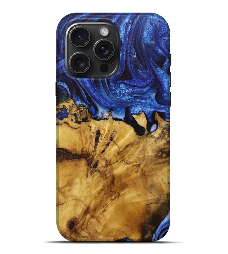 iPhone 16 Pro Max Wood Live Edge Phone Case - Gretta (Blue, 729515)