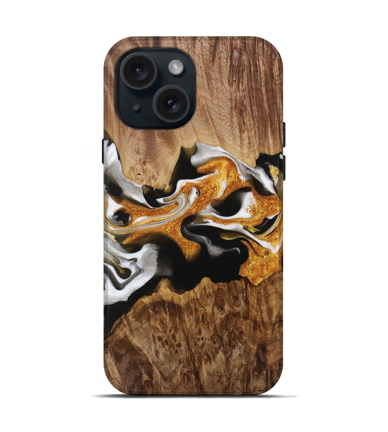 iPhone 15 Wood Live Edge Phone Case - Vinny (Black & White, 729516)