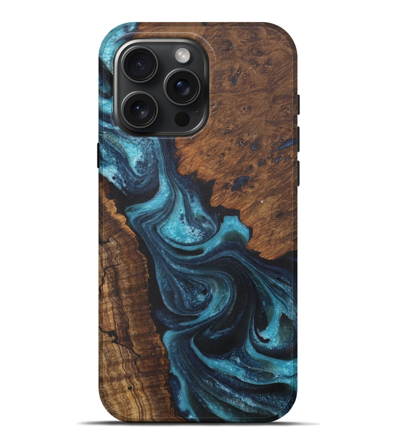 iPhone 16 Pro Max Wood Live Edge Phone Case - Daffi (Blue, 729518)