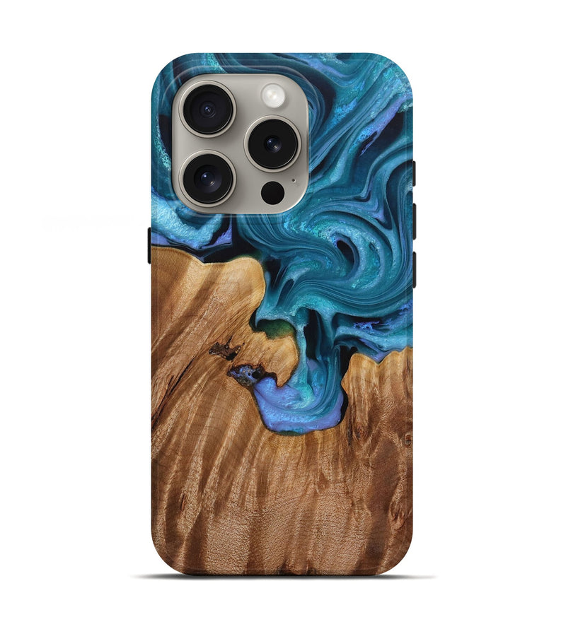 iPhone 16 Pro Wood Live Edge Phone Case - Tabatha (Blue, 729523)