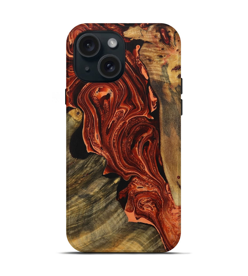 iPhone 15 Wood Live Edge Phone Case - Leah (Red, 729709)