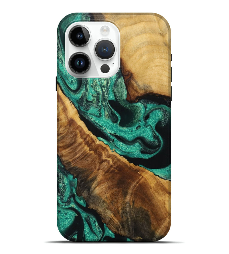 iPhone 15 Pro Max Wood Live Edge Phone Case - Zaid (Green, 729711)