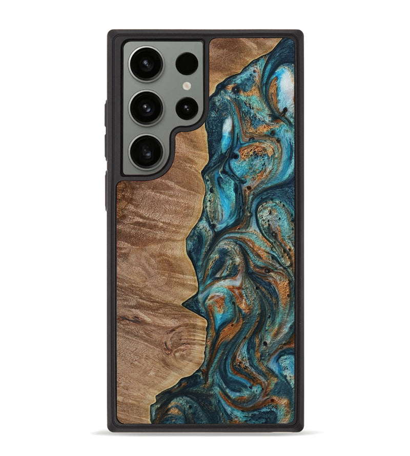 Galaxy S23 Ultra Wood Phone Case - Correna (Teal & Gold, 729754)