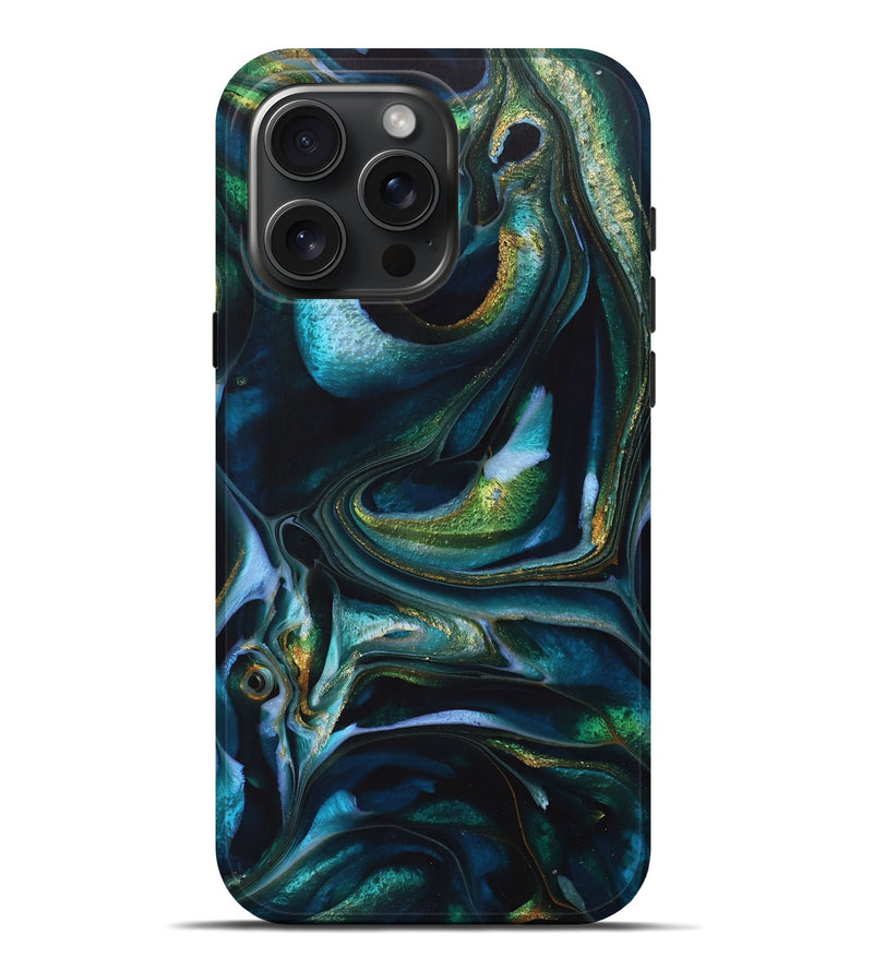 iPhone 16 Pro Max ResinArt Live Edge Phone Case - Tavon (Teal & Gold, 729914)