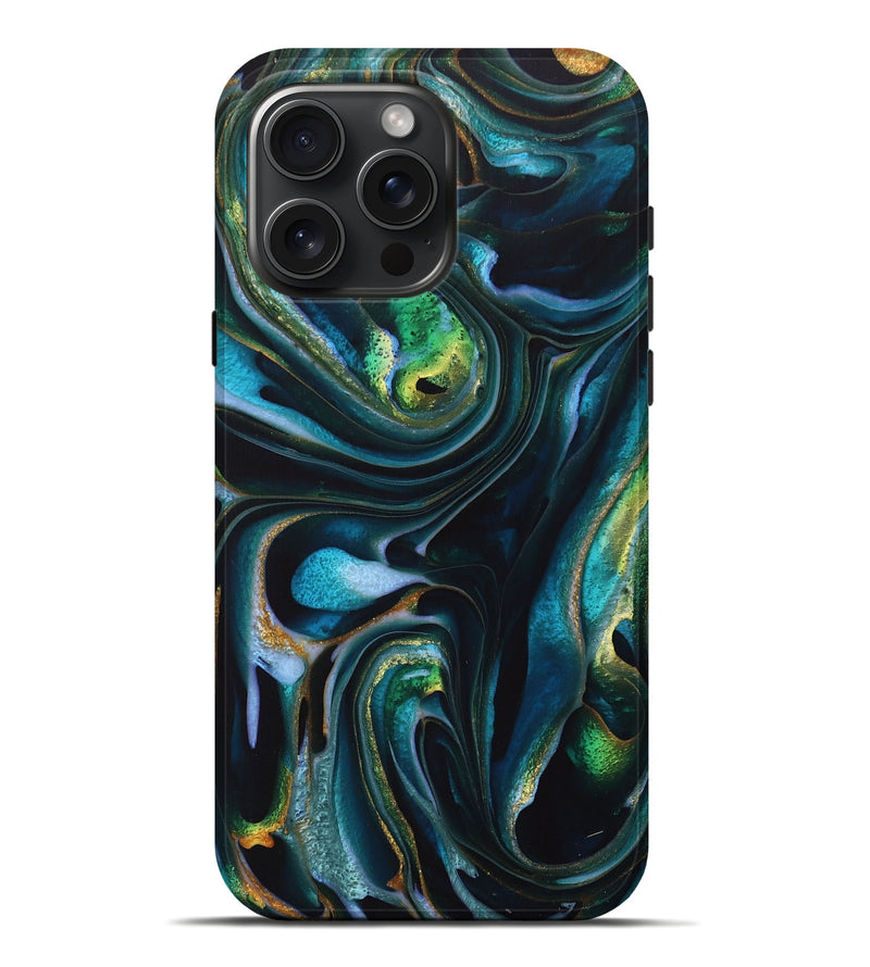 iPhone 16 Pro Max ResinArt Live Edge Phone Case - Trix (Teal & Gold, 729915)