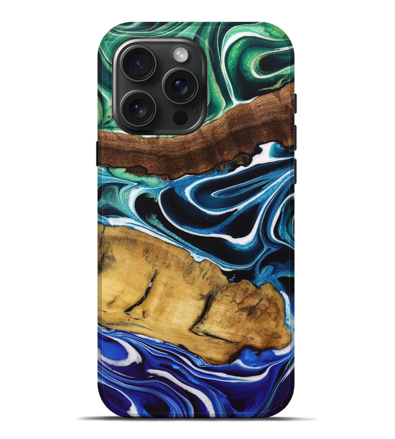 iPhone 16 Pro Max Wood Live Edge Phone Case - Jocelin (Blue, 729924)