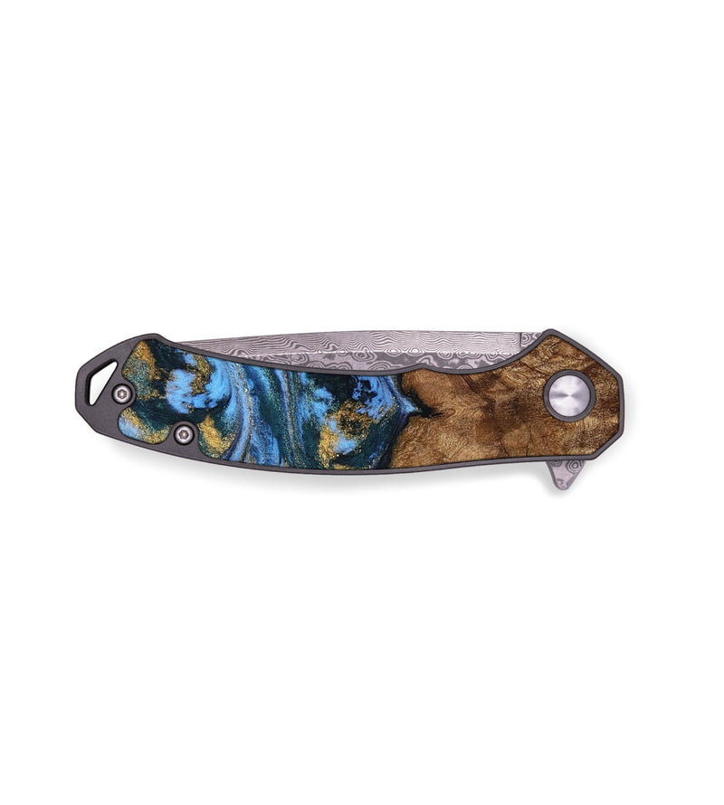 EDC Wood Pocket Knife - Charene (Teal & Gold, 730329)