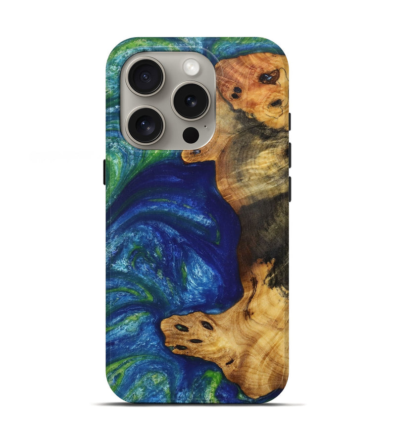 iPhone 16 Pro Wood Live Edge Phone Case - Prady (Blue, 730335)