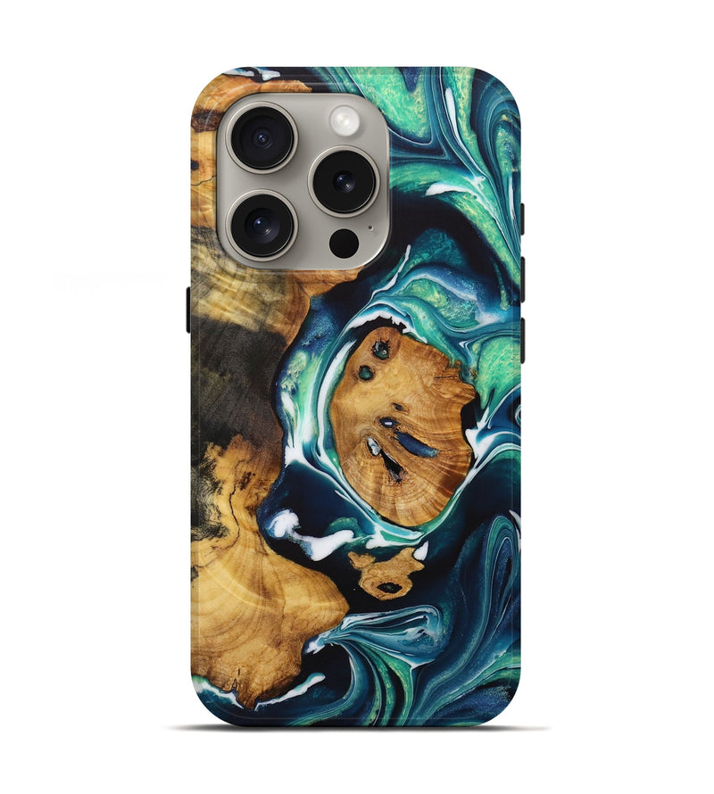 iPhone 16 Pro Wood Live Edge Phone Case - Merdia (Green, 730342)