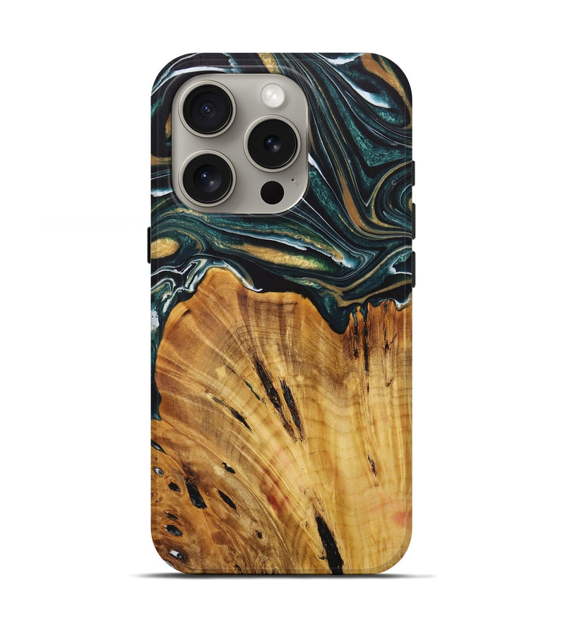 iPhone 16 Pro Wood Live Edge Phone Case - Geety (Green, 730345)