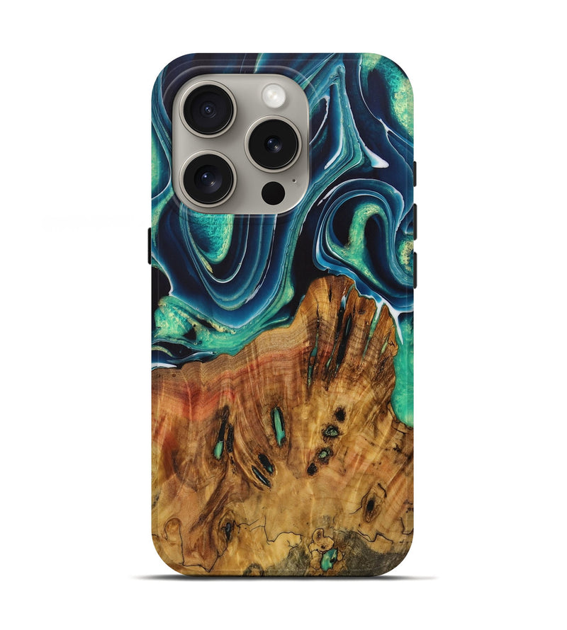 iPhone 16 Pro Wood Live Edge Phone Case - Beatriz (Blue, 730349)