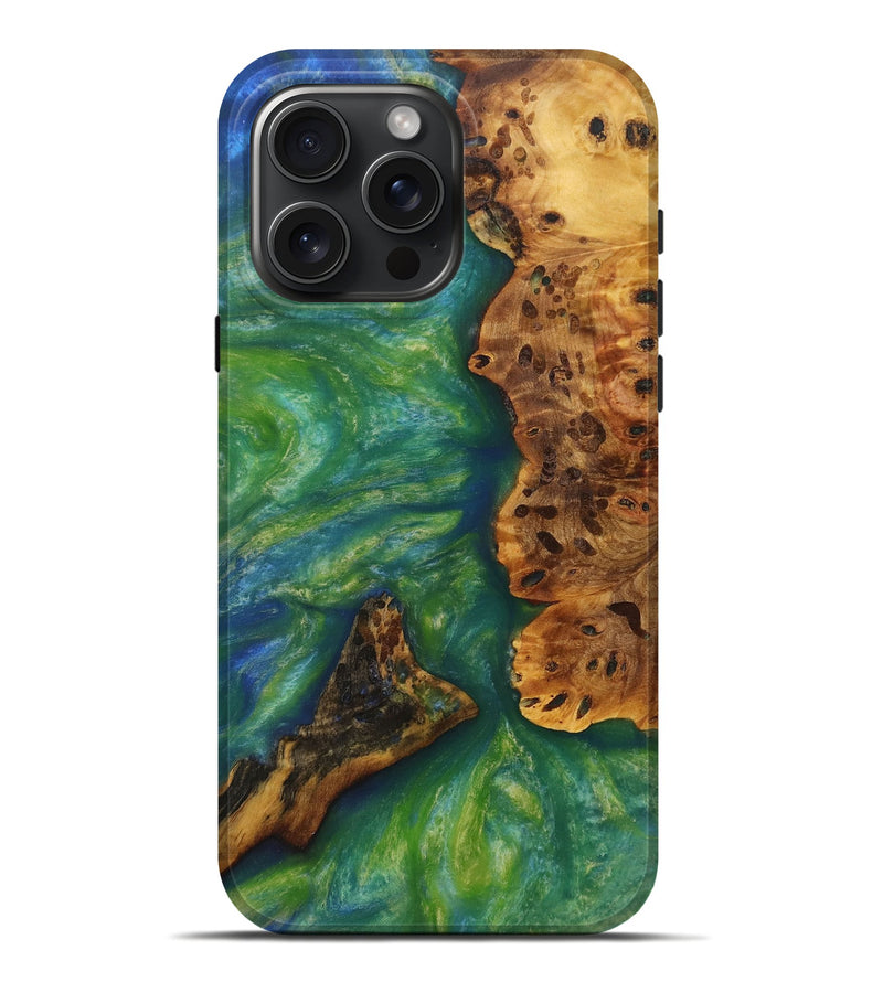 iPhone 16 Pro Max Wood Live Edge Phone Case - Isadora (Blue, 730352)