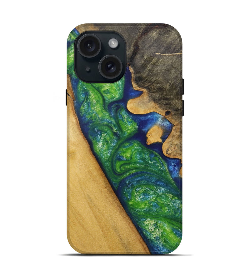 iPhone 15 Wood Live Edge Phone Case - Barsha (Green, 730360)